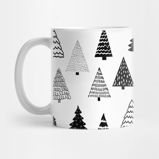 Black Doodle Christmas Trees by Sandra Hutter Designs